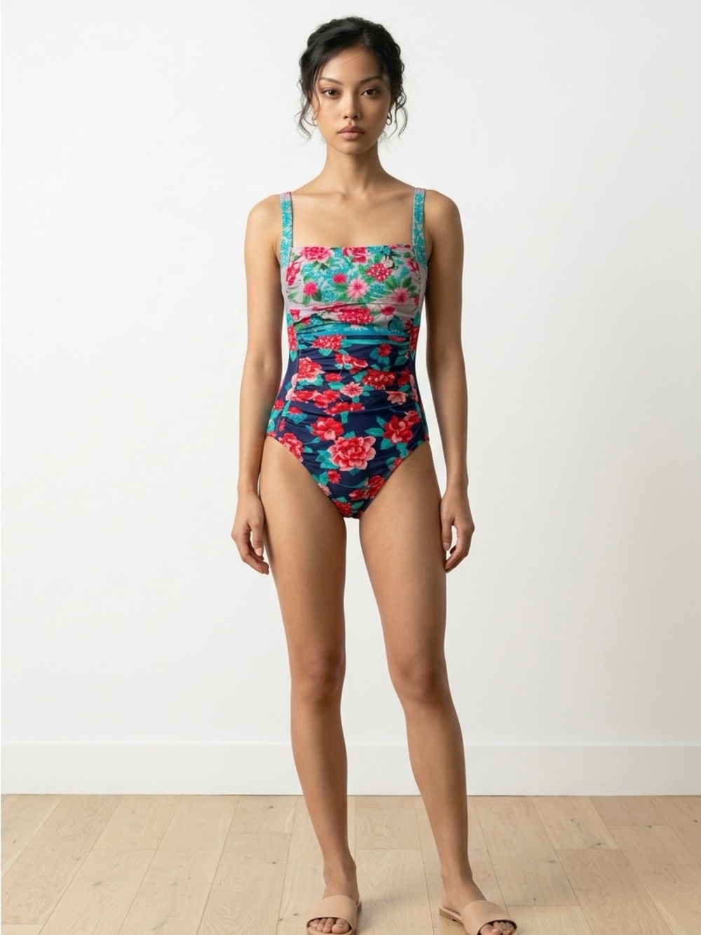 Johnny Was Japer Ruched One Piece Swimsuit NWT SMALL
